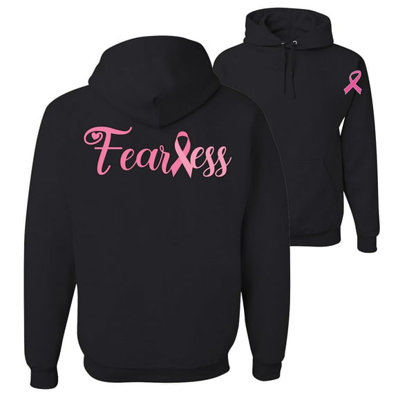 Wild Bobby, Fearless Pink Ribbon Support Warrior Women, Breast Cancer Awareness, Front and Back Unisex Graphic Hoodie Sweatshirt, Black, Small