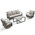 thumbnail image 3 of OPOHORO 4-Piece Outdoor Patio Conversation Set, 75-Inch Wicker Sofa with 2 Swivel Rocker Chairs and Coffee Table, Brown Rattan Furniture with Beige Cushions for Deck or Porch, 3 of 13