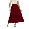 thumbnail image 4 of Women's Tiered Long Skirt Boho Solid Color Elastic High Waist Skirt Flowy Swiss Dot Hollow Out Maxi Skirts, Wine S-2XL, 4 of 9