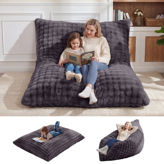 Fulsmile Giant Bean Bag Chair for Adults 3-in-1 Beanbag Chair Bed with Moveable Cover for Living Room, Bubble Darkgrey(76"x55")