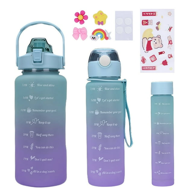 3pcs Bouteille de Boisson avec Bouteille d'Eau de Paille pour le Camping Randonnée en Cours d'Exécution (Bleu)