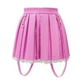 thumbnail image 7 of Littleforbig Women's A-Line Pleated Faux Leather Flared Casual Lace Trim Mini Skirts - Troublemaker Pink Medium, 7 of 7