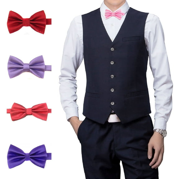 Yirtree 5PCS Men's Bowties Formal Solid Bow Ties Pre tied Adjustable Ties for Men Many Colors Option Grid Pattern Skin friendly Polyester Wedding Formal Meeting Necktie for Men