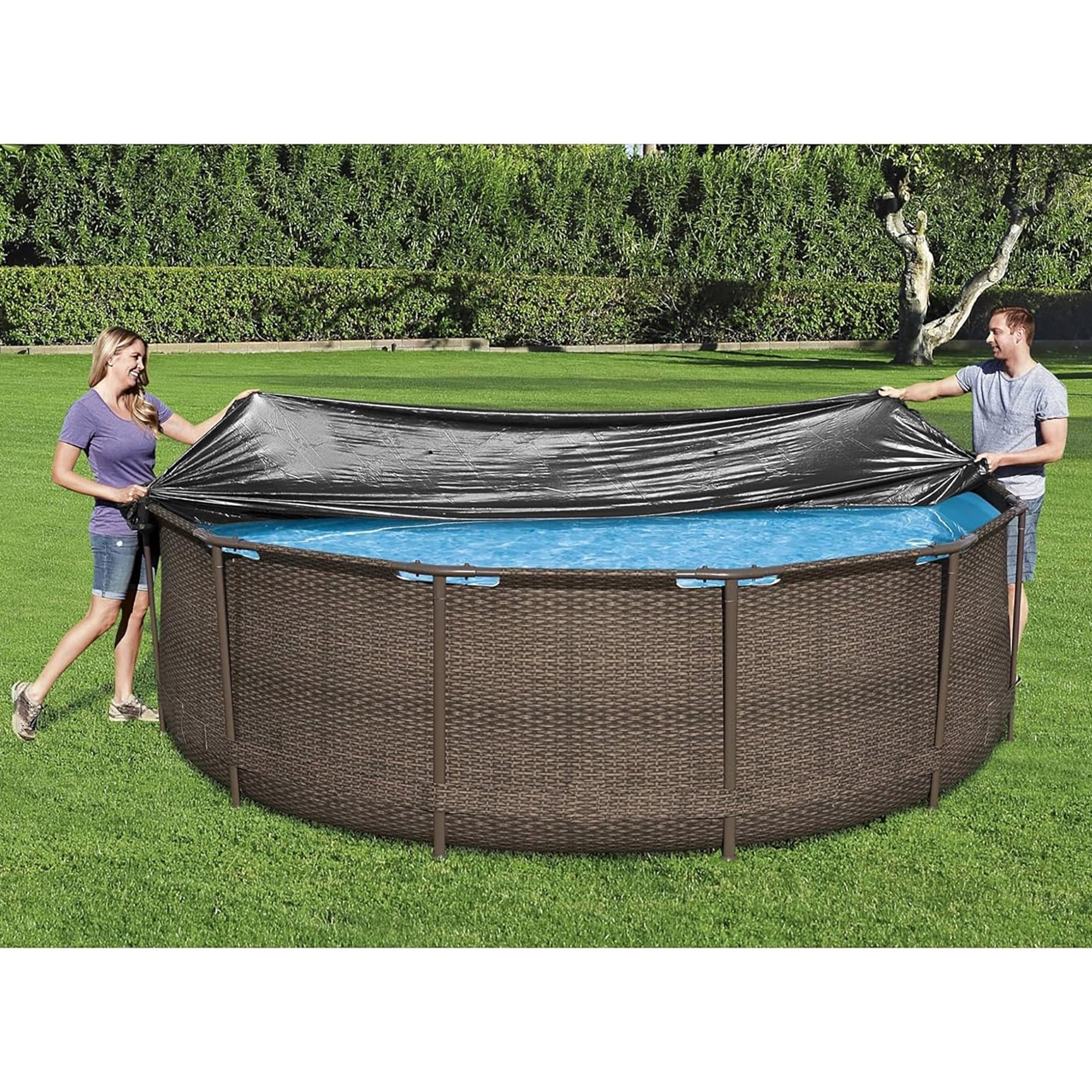 Bestway: Round Pool Cover - 12 Foot, Black - Above Ground Pools Accessory, Drainage Holes, Built-In Rope Secure, Water Protector, Block Debris & Dirt