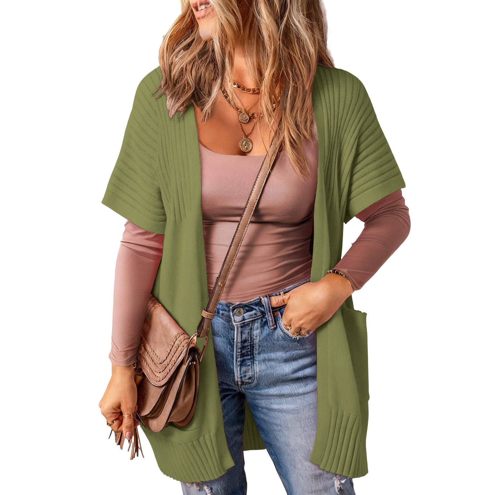 Women Long Sleeve Open Front Cardigan Casual Lightweight Cardigans Loose Knit Outwear with Pockets
