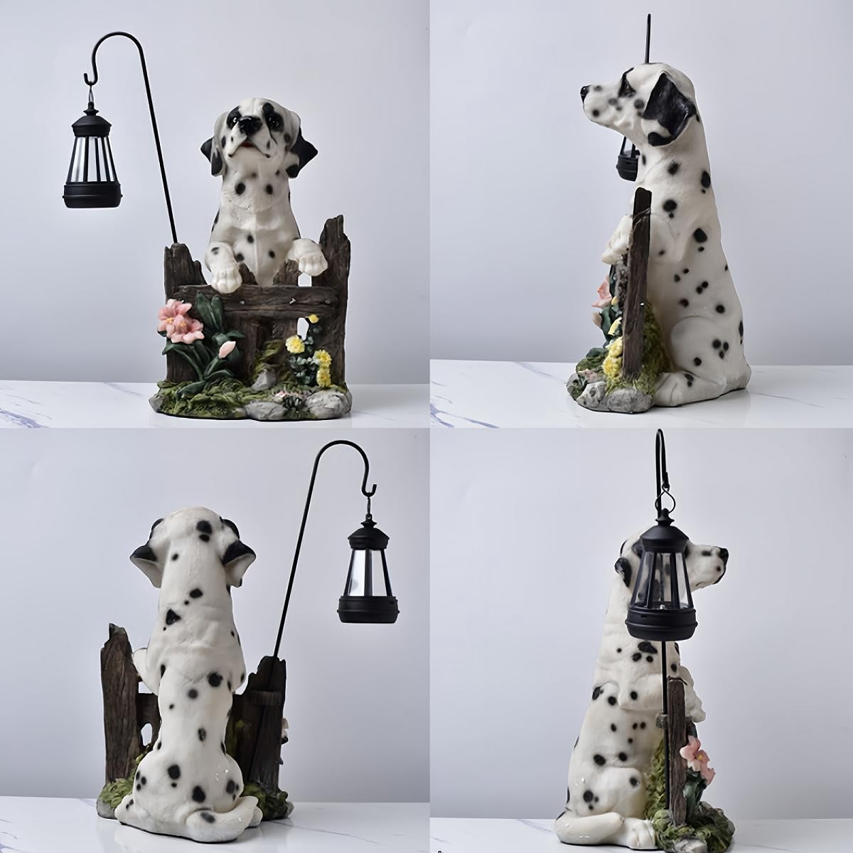 Garden Dog Statues Outdoor Decorations, Solar Lights Outdoor Puppy Statue, Outdoor Animal Statues with Solar Lantern for Patio, Lawn, Yard Art Decoration, Housewarming Garden Gift