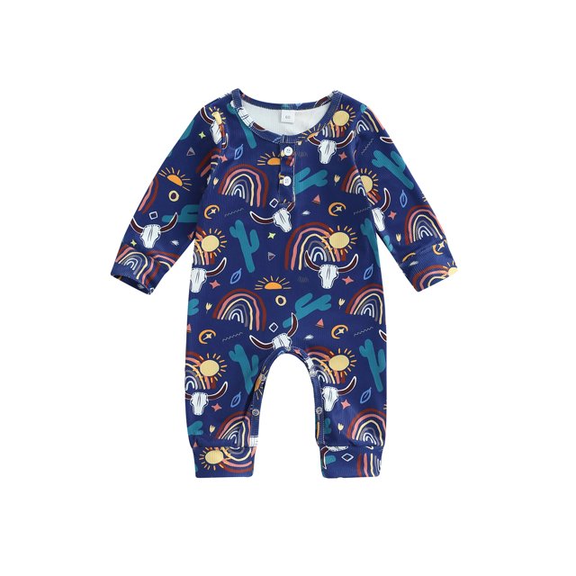xiaxaixu Automne Bébé Filles Garçons Romper, Bébé Cartoon Soleil/animal/cactus Impression Col Rond Manches Longues Bouton avant Combinaison
