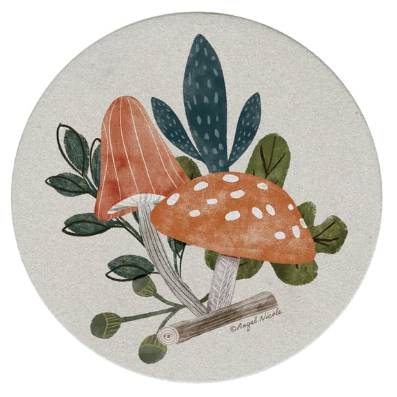 Thirstystone Mushrooms Round Natural Sandstone Coaster 4-Pack