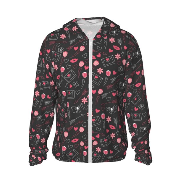 Fotbe Valentine'S Day Chaqueta con Protección Solar UPF 50+ para Hombre y Mujer, Camisa con Capucha y Bolsillos-Small