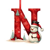 Zhourta Snowman 26 Letter Ornaments Christmas Tree Decorations Red Initial Alphabet Hanging Ornaments A to Z Christmas Letter Tree Hanging Xmas Alphabet for DIY Craft Ornaments