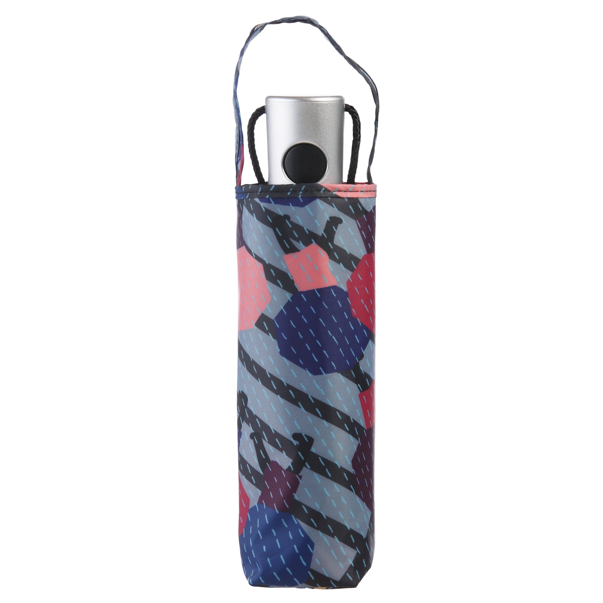 Totes Recycled Canopy One-Touch Auto Open Ultra Compact Mini Travel Rain Umbrella with Carrying Case Geo