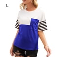 thumbnail image 1 of Sonducket Camisa de manga corta con cuello y estampado de rayas para mujer Prendas para la parte del cuerpo azul L, 1 of 1