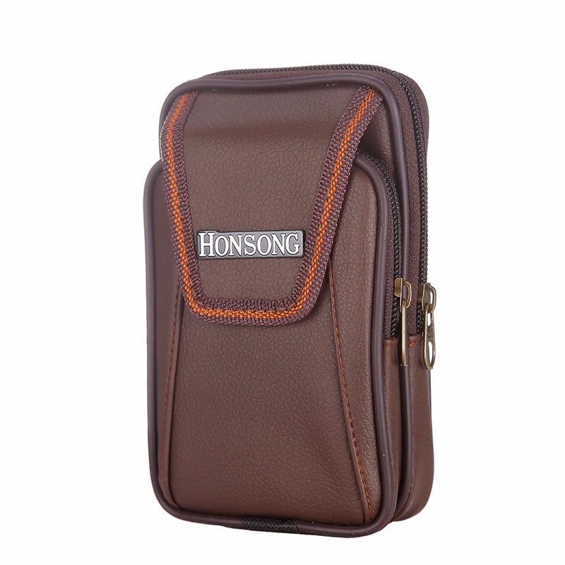 UHUSE - Men&#39;s Outdoor Polyurethane Leather Waist Bag Double Zipper Coin Purse Phone Bag ...