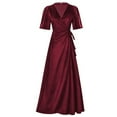thumbnail image 1 of Oksale Robes d'Invitée de Mariage pour Femmes Élégantes Formelles à Col en V Croisé Robe Maxi avec Ceinture à Manches Courtes Robes de Soirée Couleur Unie Tenues Longueur au Sol 2026 Bordeaux m, 1 of 8