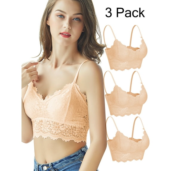 SAYFUT 3 Pieces Women's Floral Lace Tube Top Bandeau Halter Bras Seamless Stretchy Chest Wrap