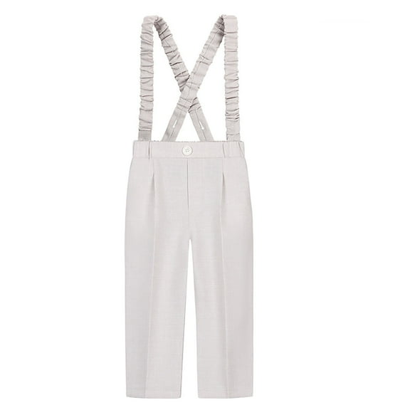 Krdevn Kids' Plaid Suspender Pants, Casual Suit Trousers with Ruffled Cross Straps, Spring School Pants for Boys,1-2 Years