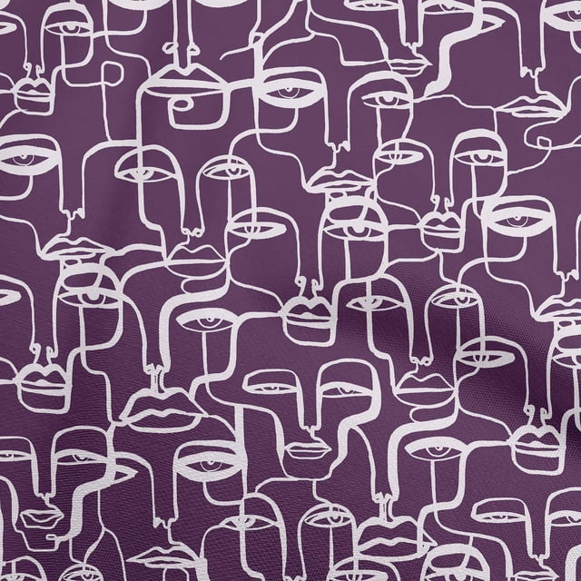 oneOone Velvet Purple Fabric Abstract Face Craft Projects Decor Fabric Printed By The Yard 58 Inch Wide
