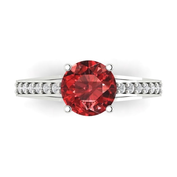 Solitaire with Accents Engagement Ring for Women - 2.21ct Natural Garnet in 18K White Gold Promise Ring