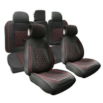 Car Front Rear Seat Covers Seat Protectors Pad for Toyota Tacoma 2005-2024 Faux Leather Black Red 5 Pcs