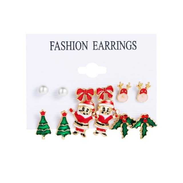 Juego de pendientes navideños de 6 piezas, pendientes creativos europeos y americanos con forma de árbol de Navidad de Papá Noel