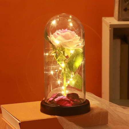 

Ounabing Valentines Day Decorations Valentine Gift Simulation Rose Flower Glass Cover LED Home Decoration Eternal Flower Acrylic Cover Gift Rose Ornaments With LED Flowers Nightlight