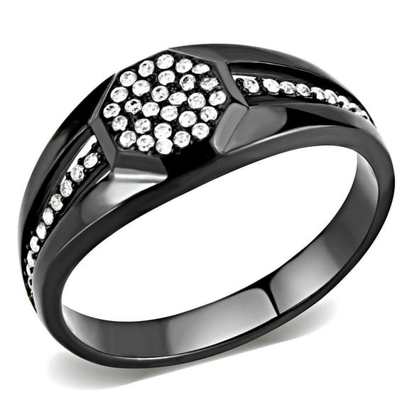 Stainless Steel Ring AAA GRD CZ Clear DA282 for Men Clear Stone Color Style BlackIon Size 8