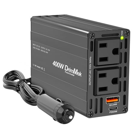 400W Car Power Inverter - Dual DC 12V to 110V AC Car Plug Adapter Outlets Fast Charging USB C 65W & 24W Port Power Inverters for Vehicles Laptop Car Charger Road Trips