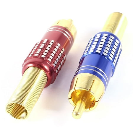Goldstone Plugs - 2 x Gold Tone Red Blue Metal Male RCA Plug Audio Connector Adapter Jack