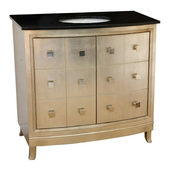 36 Inch Bathroom Vanity Single Sink Wood Vanity Bronze Silver Finish Storage Cabinet