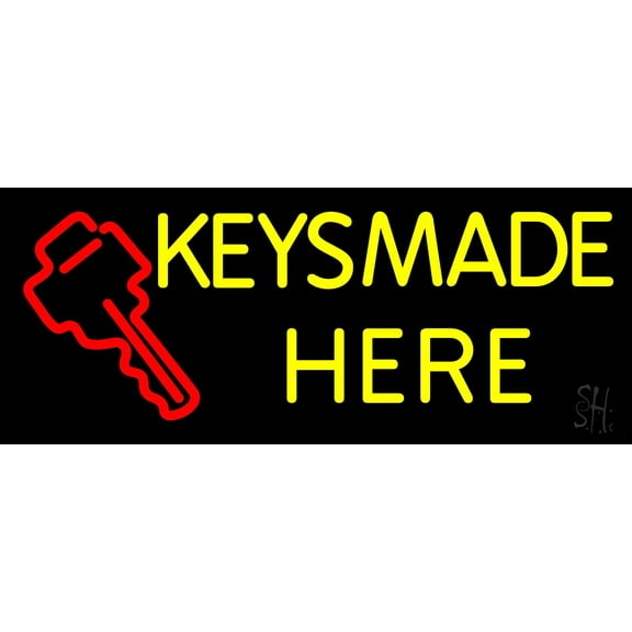 Keys Made Here 1 LED Neon Sign 11" Tall x 27" Wide - inches Black Square Cut Acrylic Backing, with Dimmer - Premium built indoor Sign for Storefront, Store interior, Exhibition, Decor.