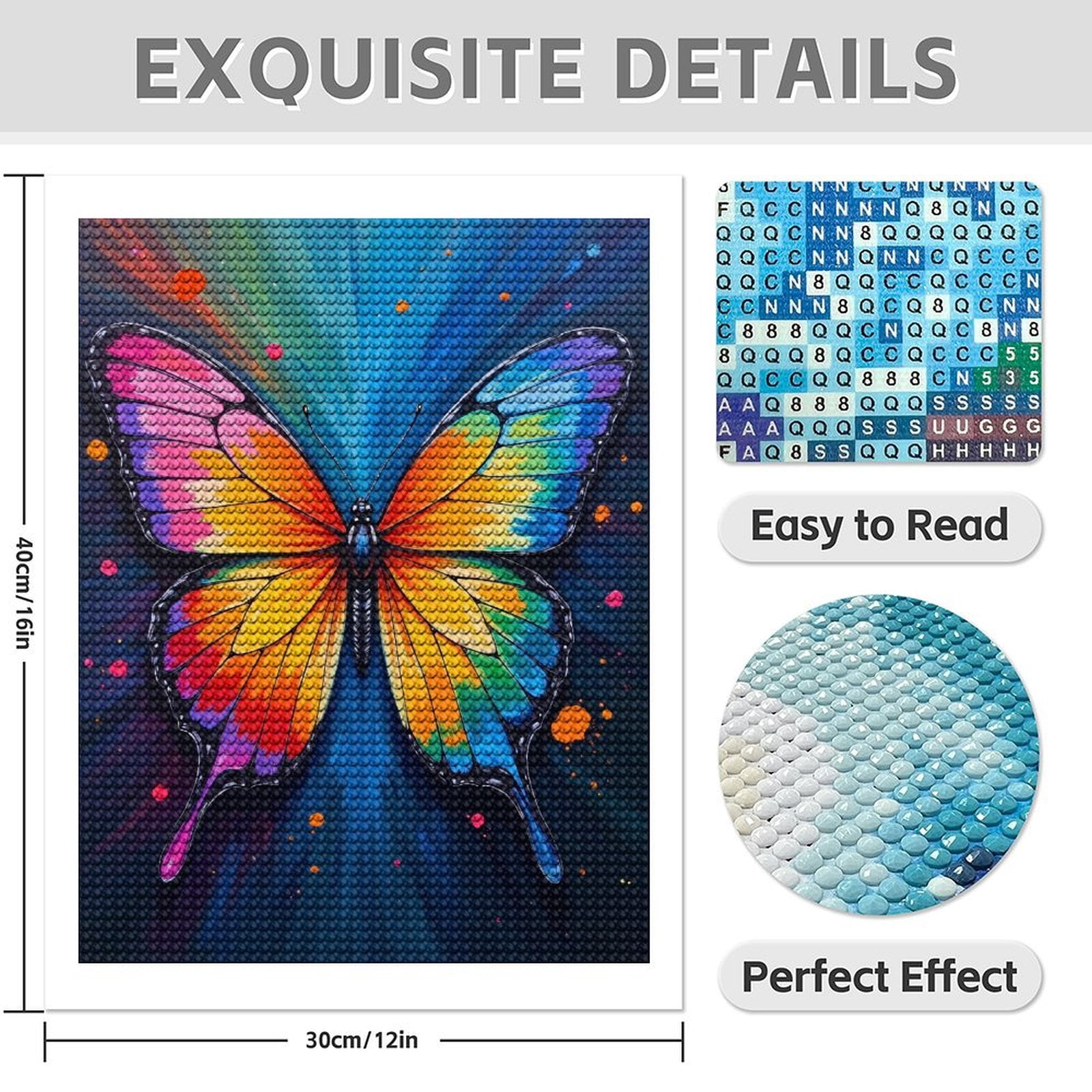 Diamond Art Kit for Adults, Colorful Butterfly Art Canvas Diamond Painting for Adults Beginners, 5D DIY Diamond Art Painting Kits, Colorful Diamond Painting Craft for Home Decor 12x16