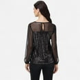 thumbnail image 3 of Women's Sheer Mesh Long Sleeve Top with Sequin Front Panel and Crew Neckline - Small, Black and Silver, 3 of 7