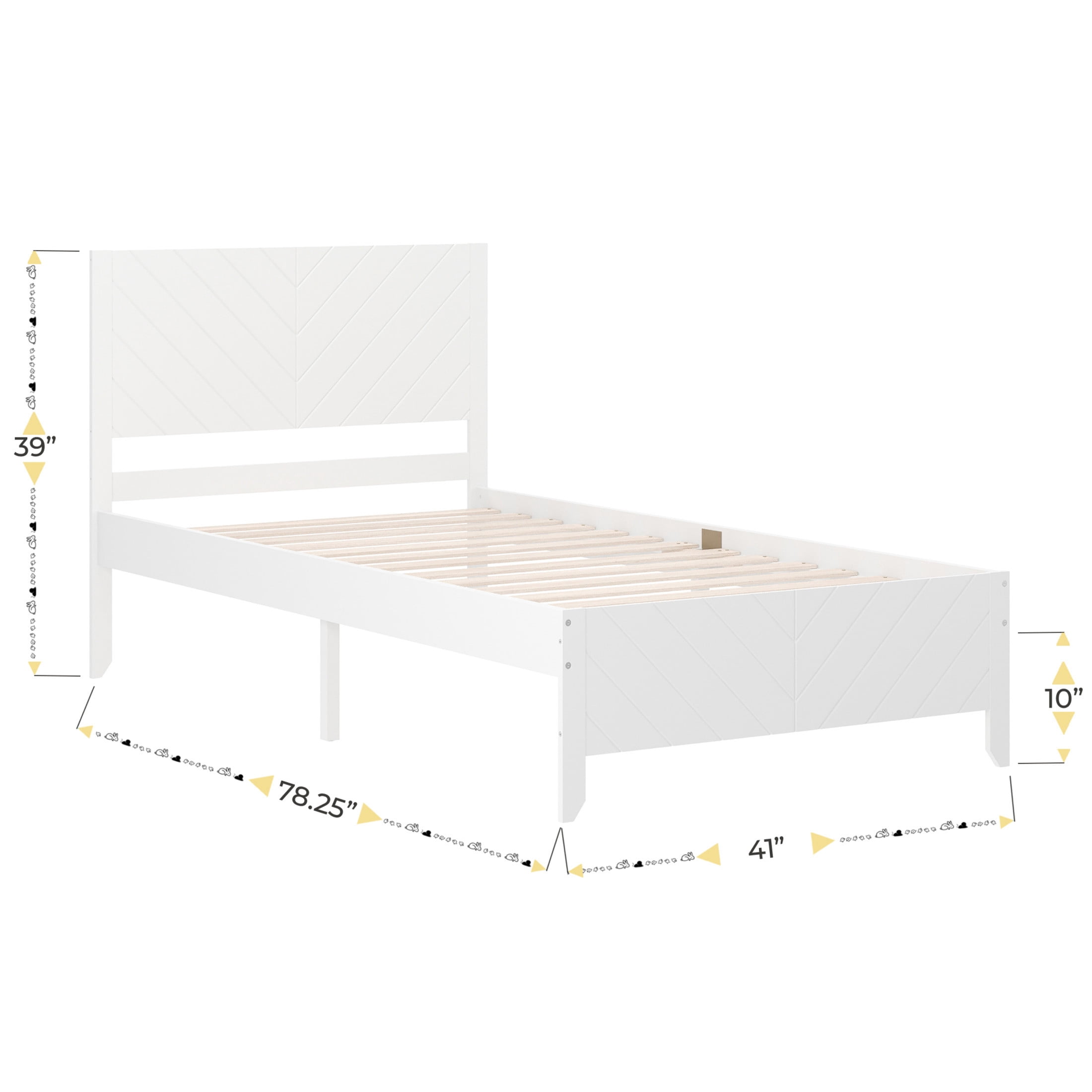 Buzz & Bloom Kids Twin-Size Platform Bed with Panel Headboard and Footboard, White