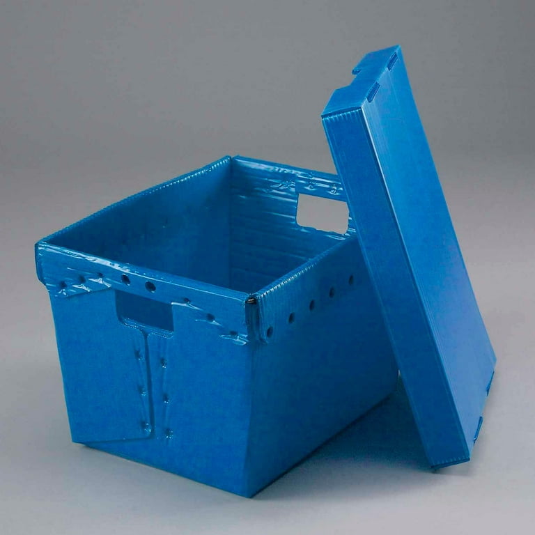 Global Industrial™ Plastic Shipping/Storage Tote w/ Attached Lid,  21-7/8x15-1/4x12-7/8,Blue