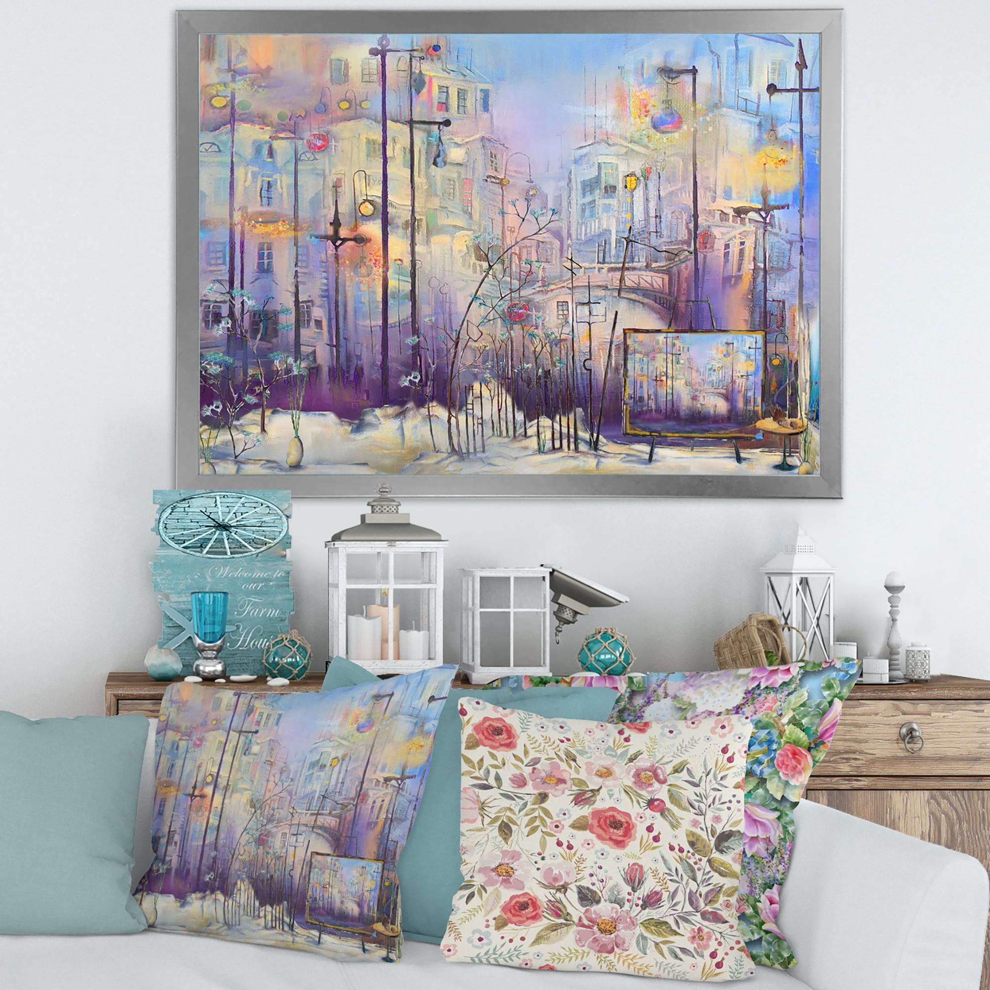Designart 'Abstract Cityscape With Pastel ' Modern Framed Art Print