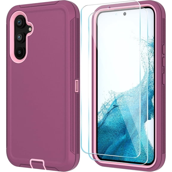 for Samsung Galaxy S23 Case with HD Screen Protector, Samsung S23 Phone Case, [3 in 1] Heavy Duty Phone Case for Galaxy S23 6.1",WineRedPink