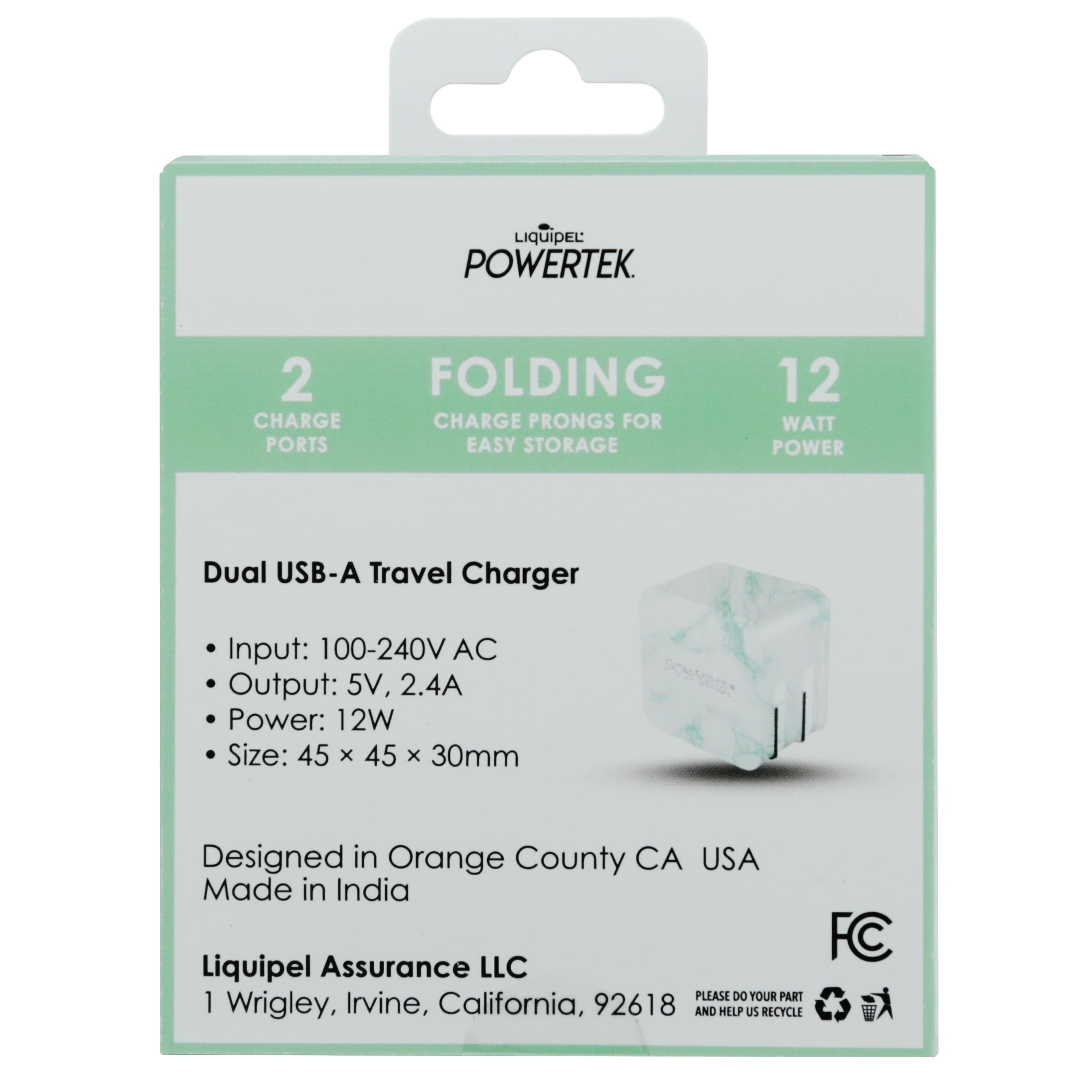 Liquipel Dual USB-A Wall Charger Marble - Mint