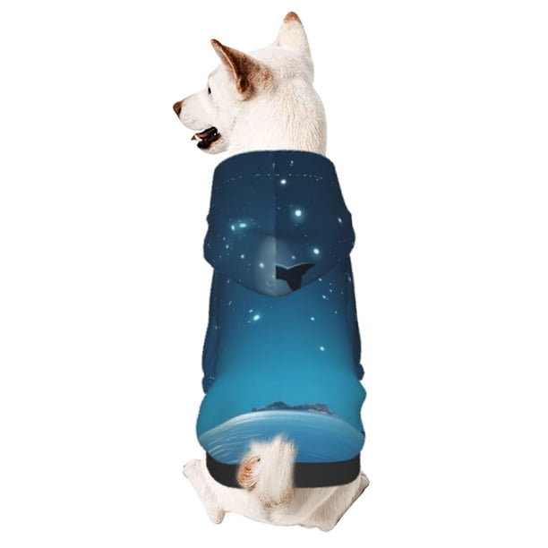 Fotbe Night Sky Moon Dolphin Sudadera con Estampado para Perros Pequeños – Suéter con Capucha para Mascotas, Tela Suave de Forro Polar con Bolsillo-Small