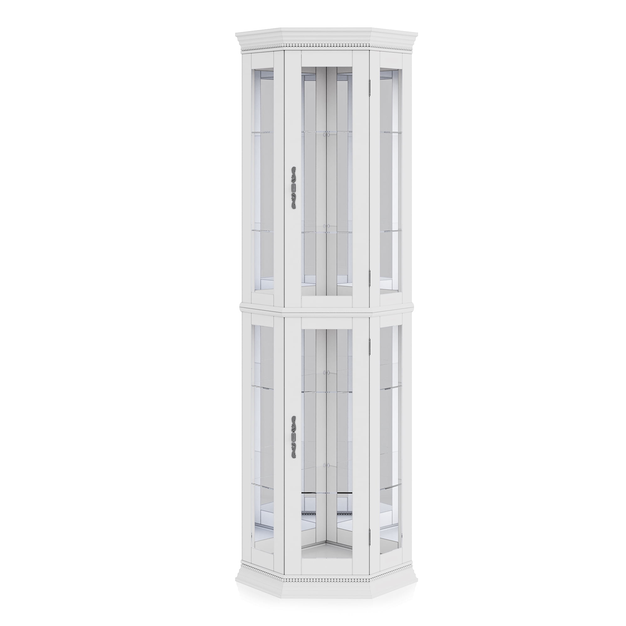 BELLEZE Lorona Floor Standing 5 Sided Lighted Corner Curio Cabinet