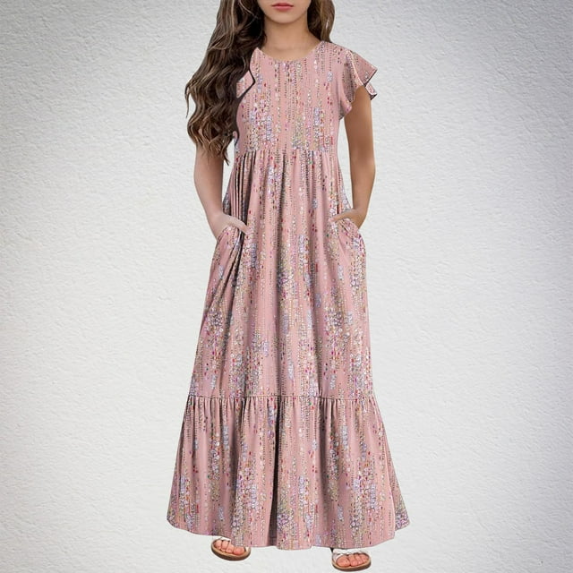 Robe d'Été Décontractée, Shorts pour Filles, Mode Filles Nouvelle Robe d'Été à Manches Courtes Col Rond Imprimé Décontracté