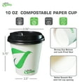 thumbnail image 4 of 10oz Disposable Compostable White Paper Coffee Cups with Black Dome Lids Green Leaf, 4 of 9
