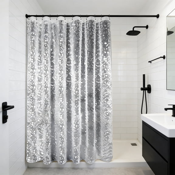 Cevemin Solid Color Textured EVA Plastic Shower Curtain Waterproof And Proof No Drill Bathroom Partition Curtain with Sparkling Glitter Design White Bathroom Decor for Home Shower Tub