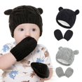 thumbnail image 3 of Bonnet d'Hiver Tricoté Uni pour Bébés Filles Garçons avec Bonnet et Gant, 3 of 10