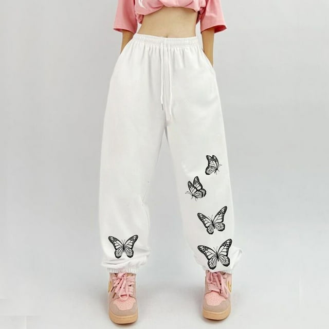 LEEy-world Womens Sweatpants Womens Yoga Pants Wide Leg Comfy Drawstring Casual Loose Straight Leg Lounge Pants Workout Running Sweatpants White,S