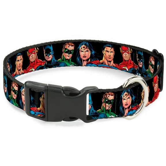 DC Comics Pet Collar, Dog Collar Plastic Buckle, Justice League Elite Forces Superheroes, 9.5 to 14.5 Inches 0.5 Inch Wide