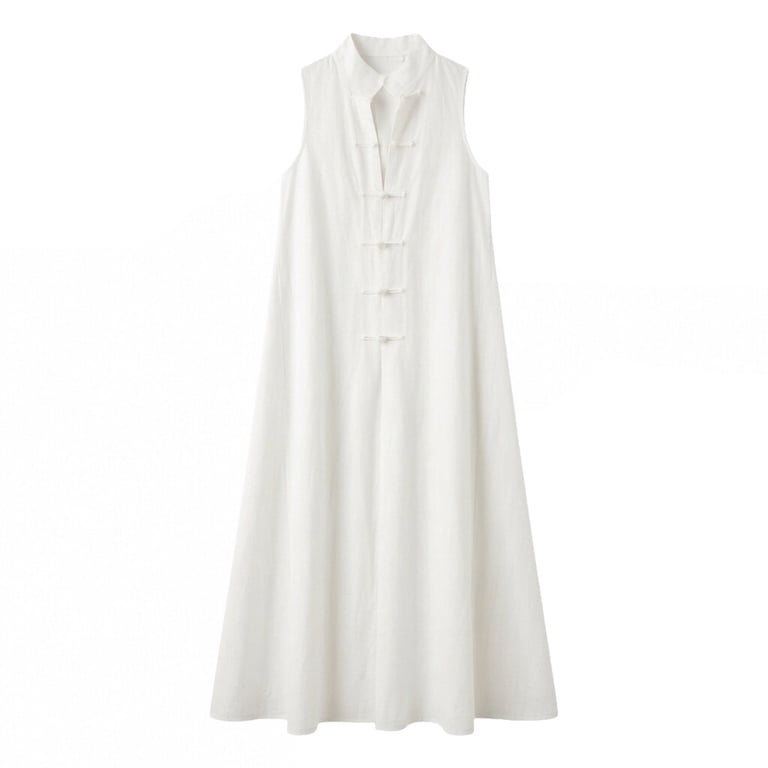 summer season linen blend maxi dress white Maxi linen dress AGRA in White