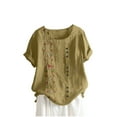 thumbnail image 2 of Fewfanhot Women Clothing Oversized Printed Button Cotton Linen Shirt Short Sleeved Top, 2 of 3