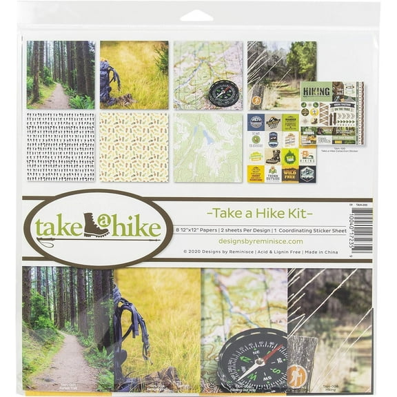 Reminisce Take a Hike Scrapbook Collection Kit Paper Crafts, Multi Color Palette, 12x12 inches