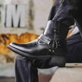 thumbnail image 4 of Men's Harness Ankle Boots, Block Heel Work Boots Square Toe Side Zipper Block Heel Casual Short Boots, 4 of 5
