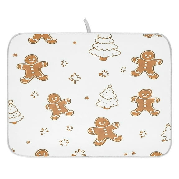Gingerbread Men and Christmas Dish Drying Mat for Kitchen, Quick Drying Absorbent Soft Durable 16" x 18"